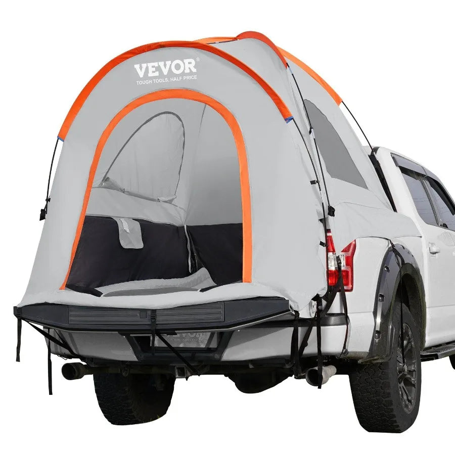 Truck Bed Tent 6.4-6.7ft for Pickup Truck with Rain Layer and Carry Bag Waterproof PU2000mm Double Layer Tent in Black Fits 2-3
