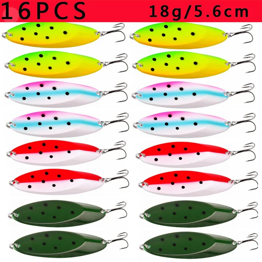 12pcs Metal Spinner Spoon Lures Trout Fishing Lure Hard Bait Sequins Paillette Artificial Baits Spinnerbait Fish Tools 1.5g-56g