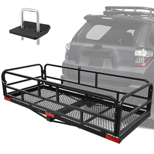 Trailer Hitch Cargo Rack 60 x 24 x 14 Inch Folding Hitch Mount Cargo Carrier with High Side Rails for RV Truck SUV Van 500 lbs.
