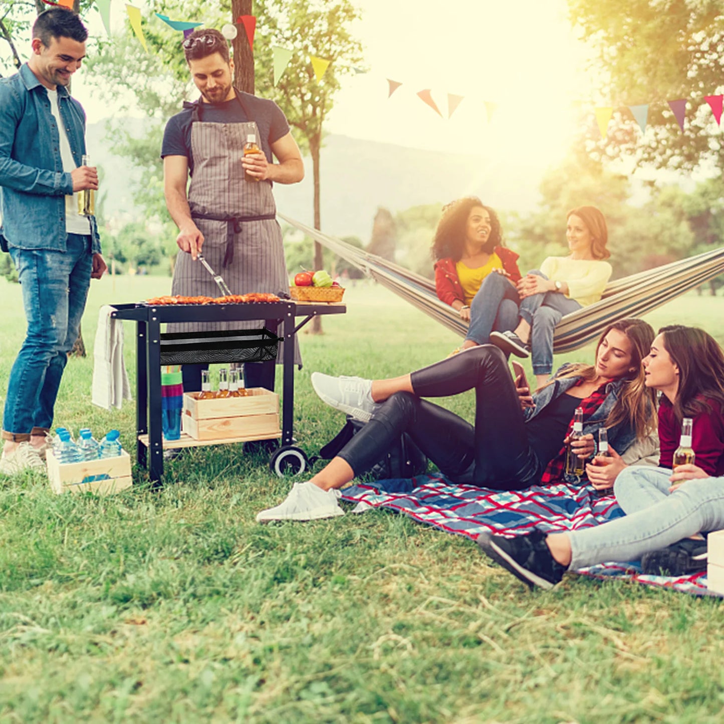 Outdoor Folding Net Bag Picnic Under Table Storage Bag Desk Storage Box Tripod Mesh Basket Organizer for Camping Accessories