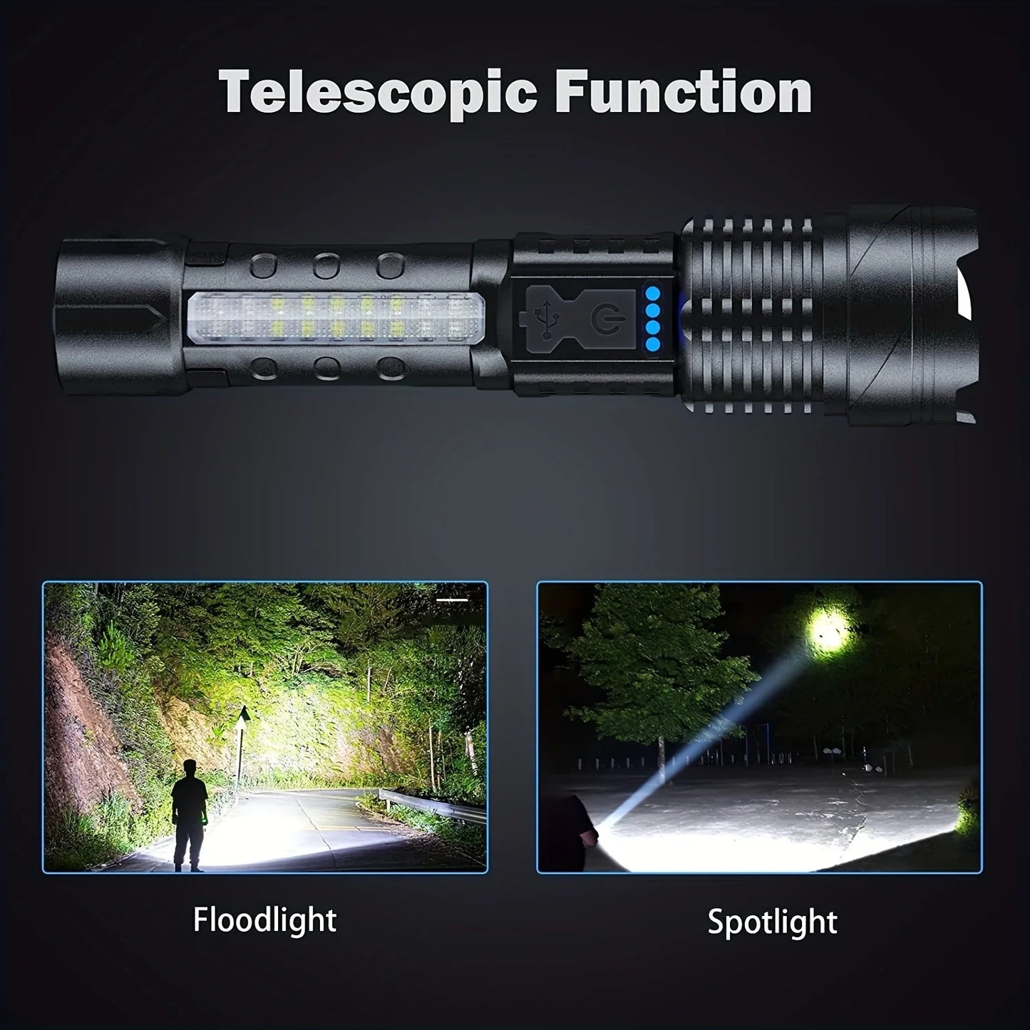 Super Powerful Rechargeable Torch Lithium Battery with USB Multi-Functional with Side Light for Camping Fishing Hunting Climbing