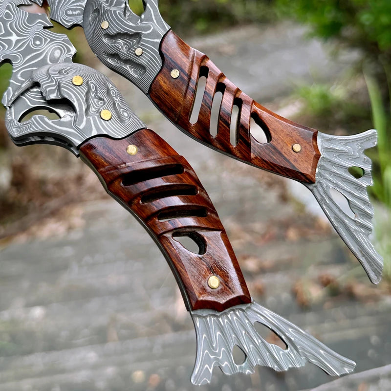 High-quality handcrafted Damascus steel fixed-blade hunting knife, outdoor camping fixed-blade tool, men's survival knife