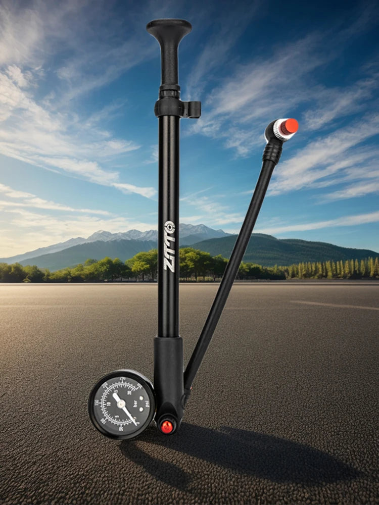 300PSI Bicycle Air Pump with Gauge Bike Tire Air Pump Schrader  Valve Portable Cycling Inflator for Fork & Rear Suspension