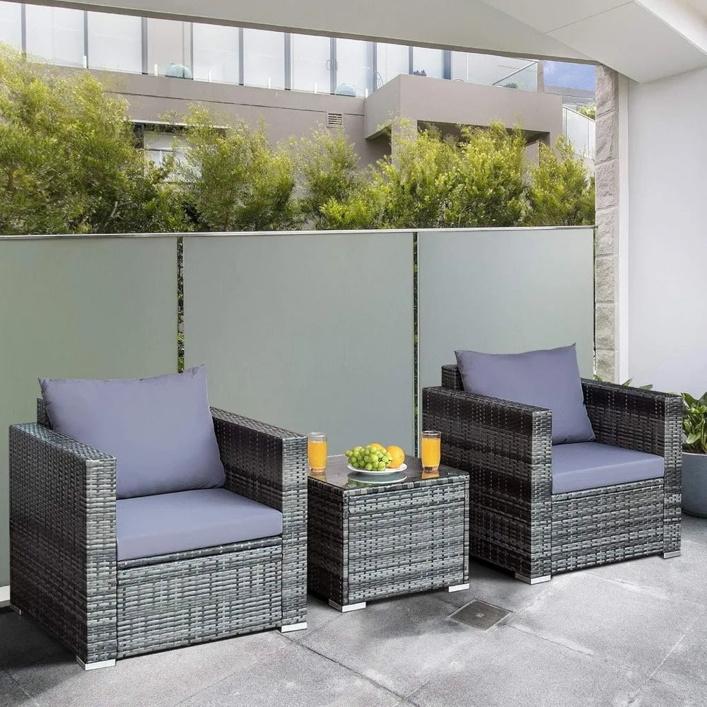 3 Pieces Patio Conversation Set, Outdoor Rattan Wicker Sofa Set with Coffee Table, Patio Furniture Set with Soft, Customized