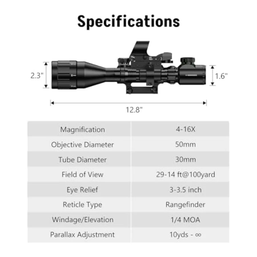 416x50 AO Scope Combo with Green Red Dual Laser Sight 5in1 Combo Featuring Dual Illuminated Optics Scope 4 Reticle Holographic