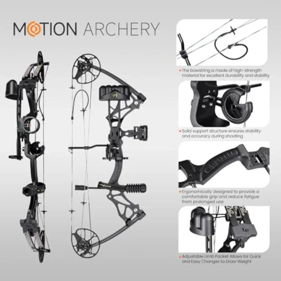 Lightweight Compound Bow Package Fully Adjustable for Adults and Teens23.5"-31" Draw Length 0-70LBS Draw Weight Up to 320 FPS L
