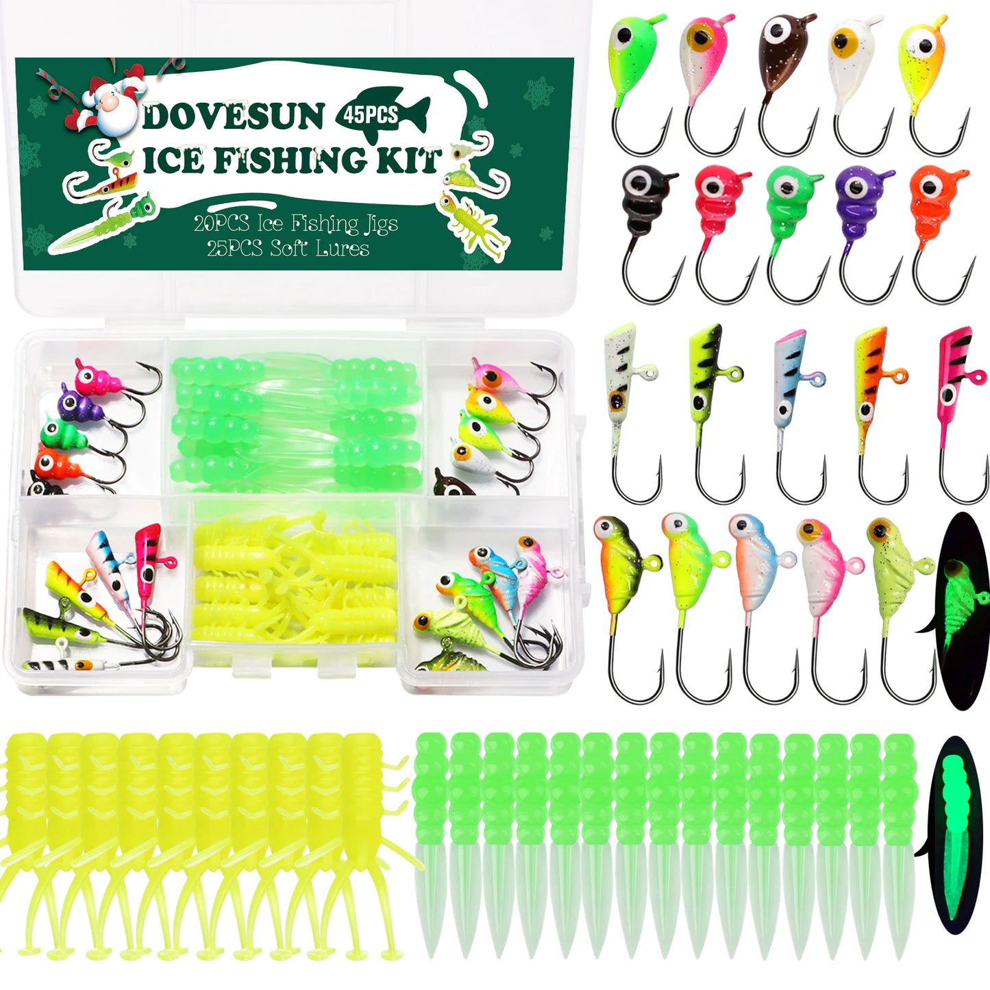 45pcs  Fishing Kit Ice Fishing Jigs Ice Fishing Lures Walleye Fishing Lures Crappie Jigs