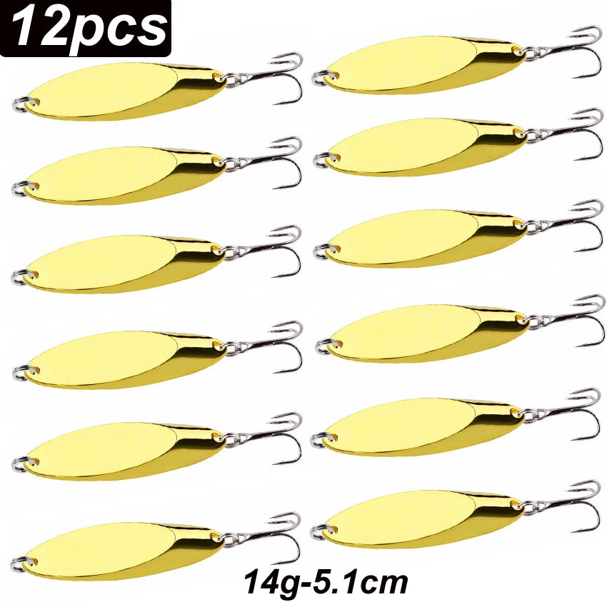 12pcs Metal Spinner Spoon Lures Trout Fishing Lure Hard Bait Sequins Paillette Artificial Baits Spinnerbait Fish Tools 1.5g-56g