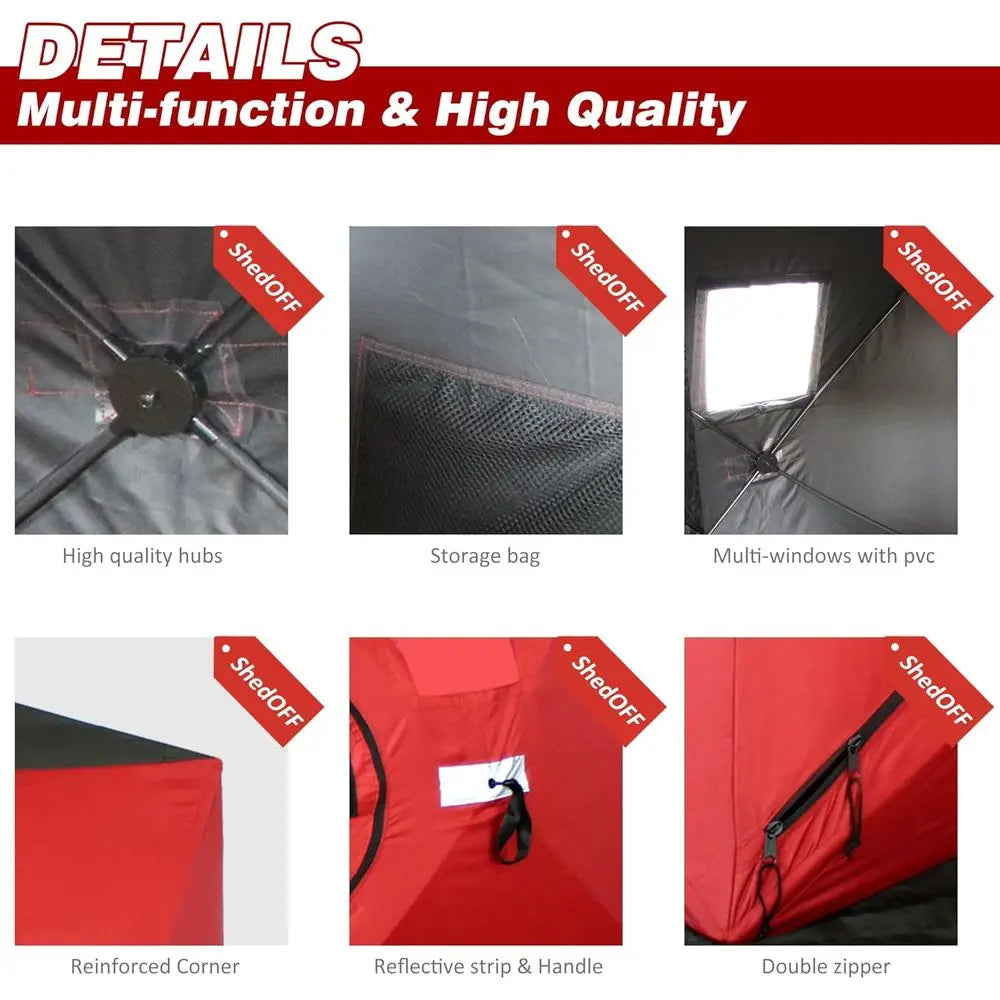 300D/600D Insulated Ice ishing Shelter 2-3 Person, Wide Bottom Windproo -up Ice ishing Tent, Thermal Portable Ice ty Ice Shack