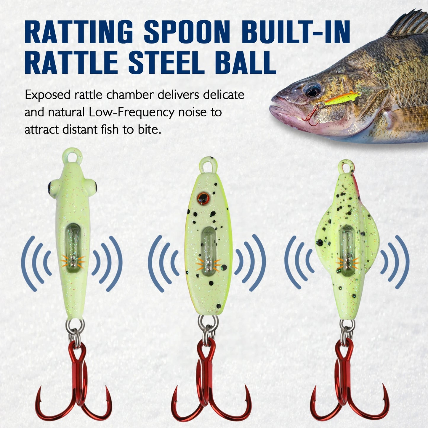 15PCS Ice Fishing Jigs Set - Glow In The Dark Ice Fishing Spoons With Rattling And Treble Hooks, Ice Fishing Lures Kit For Bass