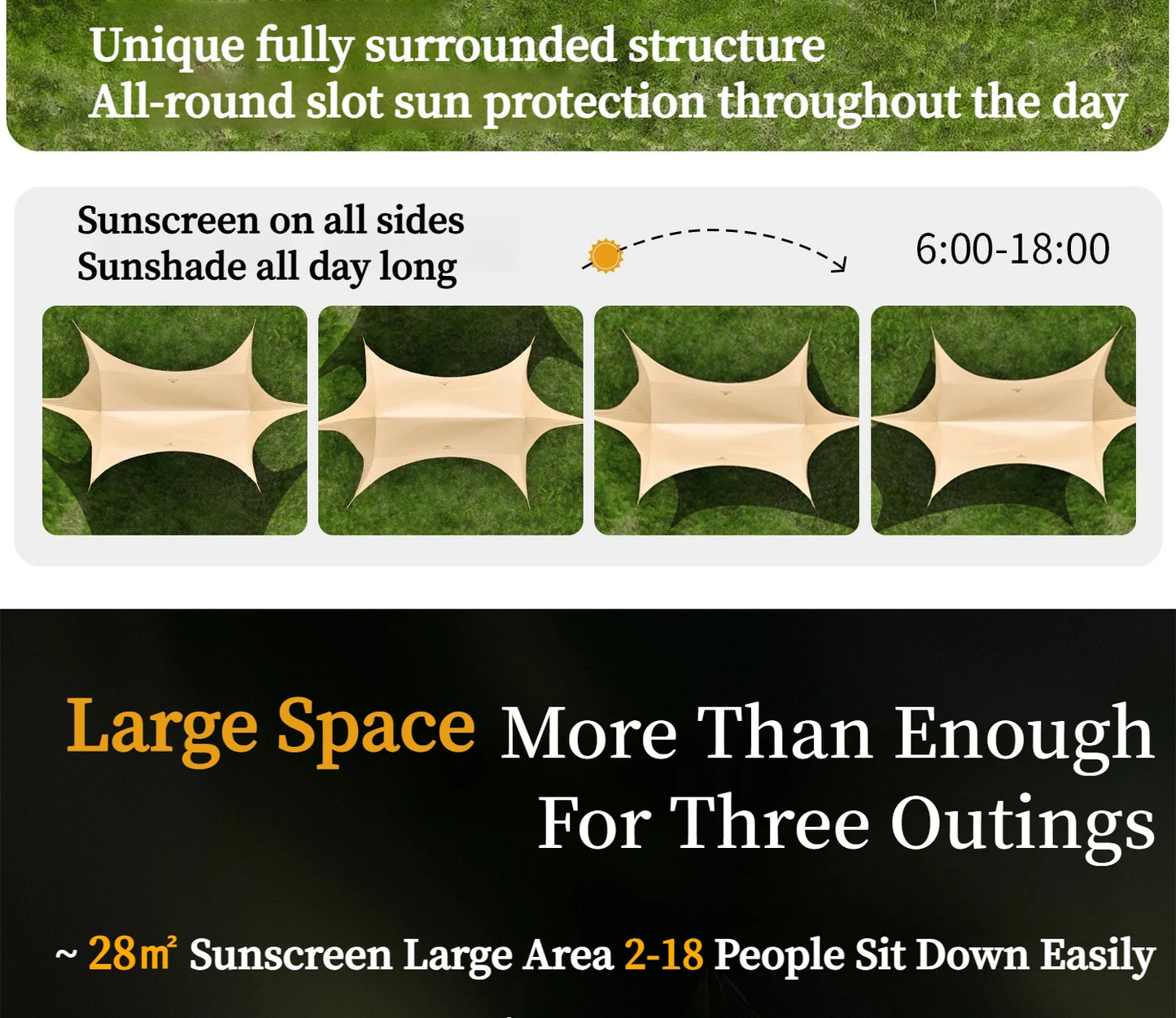 Mountainhiker Outdoor cat ear canopy tent blackout black rubber Waterproof Sun Shelters Camping 28㎡ Quick Setup Sunshade Awning