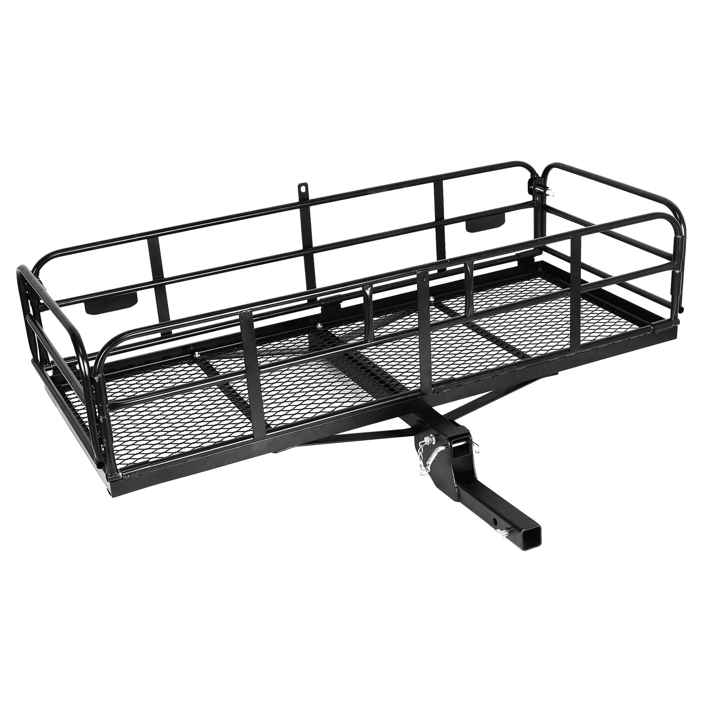 Hitch Mount Basket Folding Cargo Rack Rear Luggage Basket 500 LBS Capacity with Hitch Stabilizer for SUV Pickup Truck Trailer