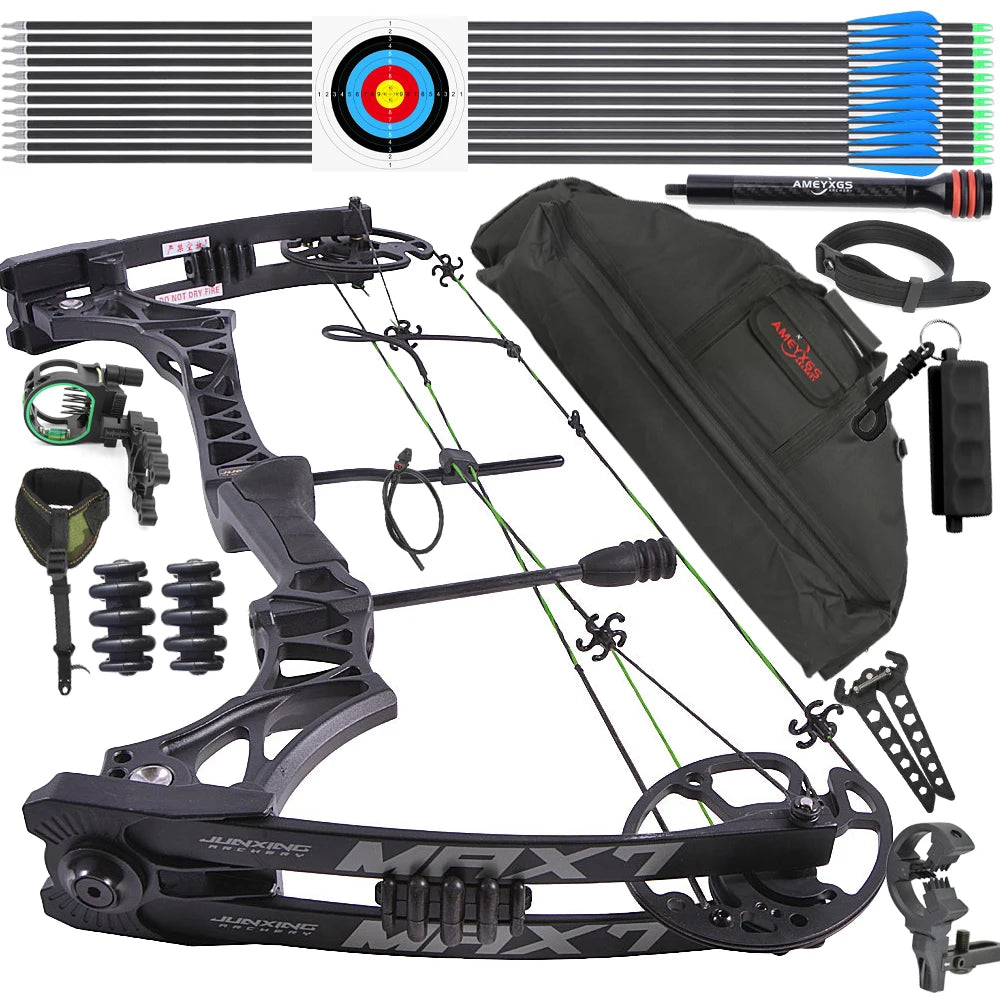Compound Bow Set 30-70lbs Pulley Bow Let-off 80% Magnesium Alloy Handle 19-31'' Draw Length Adjustable Bow Shooting Accessory