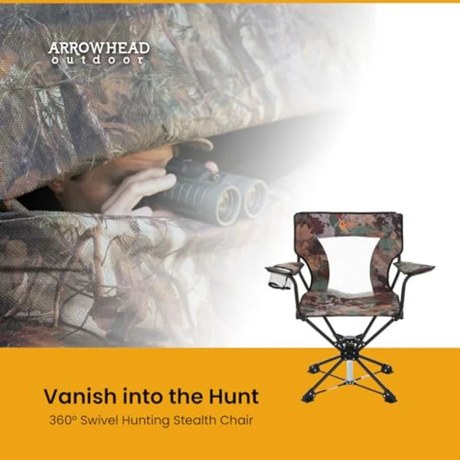 360 Degree Swivel Hunting Chair with Armrests for Blinds Fishing High-Grade 600D Canvas Steel Frame No Sink Feet Supports up to