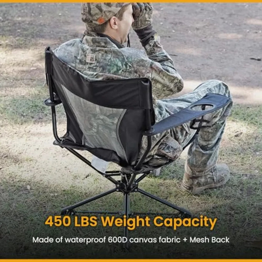 360 Degree Swivel Hunting Chair with Armrests for Blinds Fishing High-Grade 600D Canvas Steel Frame No Sink Feet Supports up to