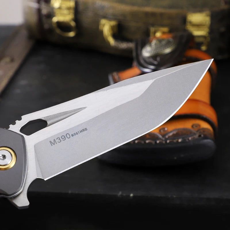 Men's EDC Pocket Knife, High Quality M390 Steel Folding Knife with Sheath, Camping Survival Hunting Pocket Knife, Hiking