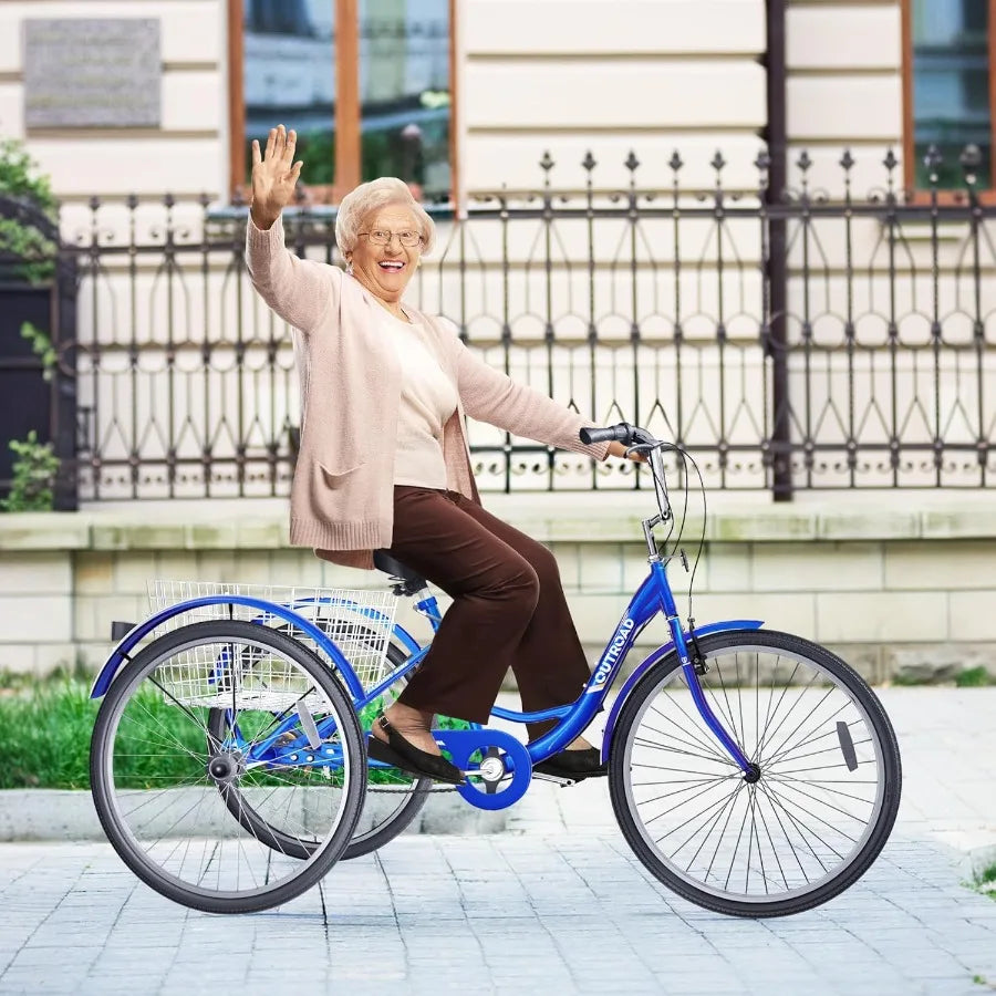 1 7Speed Adult Tricycle 24 26Inch 3Wheel Cruise Bicycle with Basket for Seniors Stable and Reliable 3Wheel Bike for Shopping Be