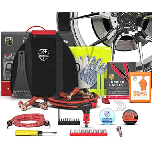 2-in-1 Car Emergency Kit with 12-FT Heavy-Duty Jumper Cables and 378-Piece First Aid Supplies Compact Roadside Safety Essential