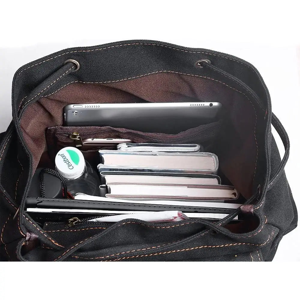 Vintage Leather-Trimmed Casual Backpack for Men and Women, Laptop and Travel Rucksack