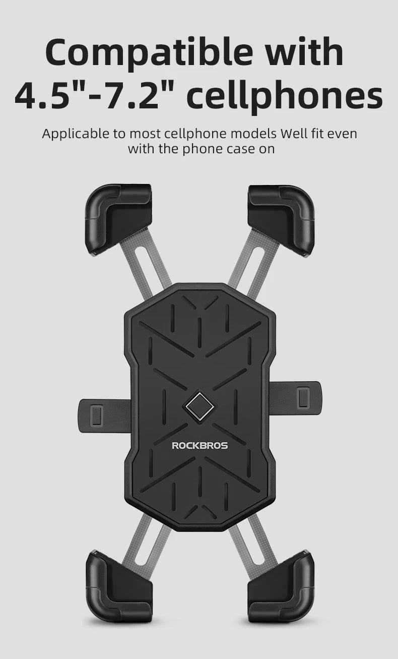 ROCKBROS Universal 360° Bike Phone Holder View Bicycle Phone Holder 4.5-7.2inch Mobile Phone Stand Shockproof Motorcycle Bracket