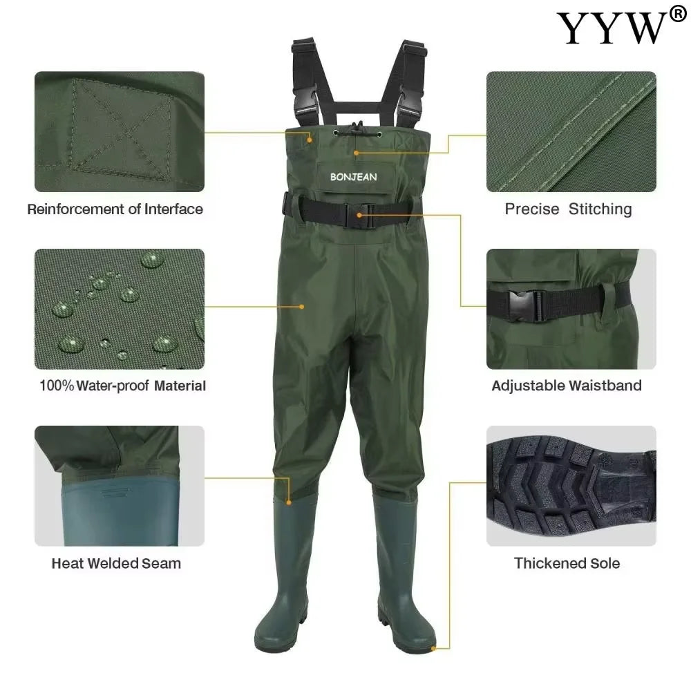 Fishing Waders Pants Durable Waterproof Breathable Chest-Lenght Wader With Boots Overalls Kit for Men Women Outdoor Raft Hunting