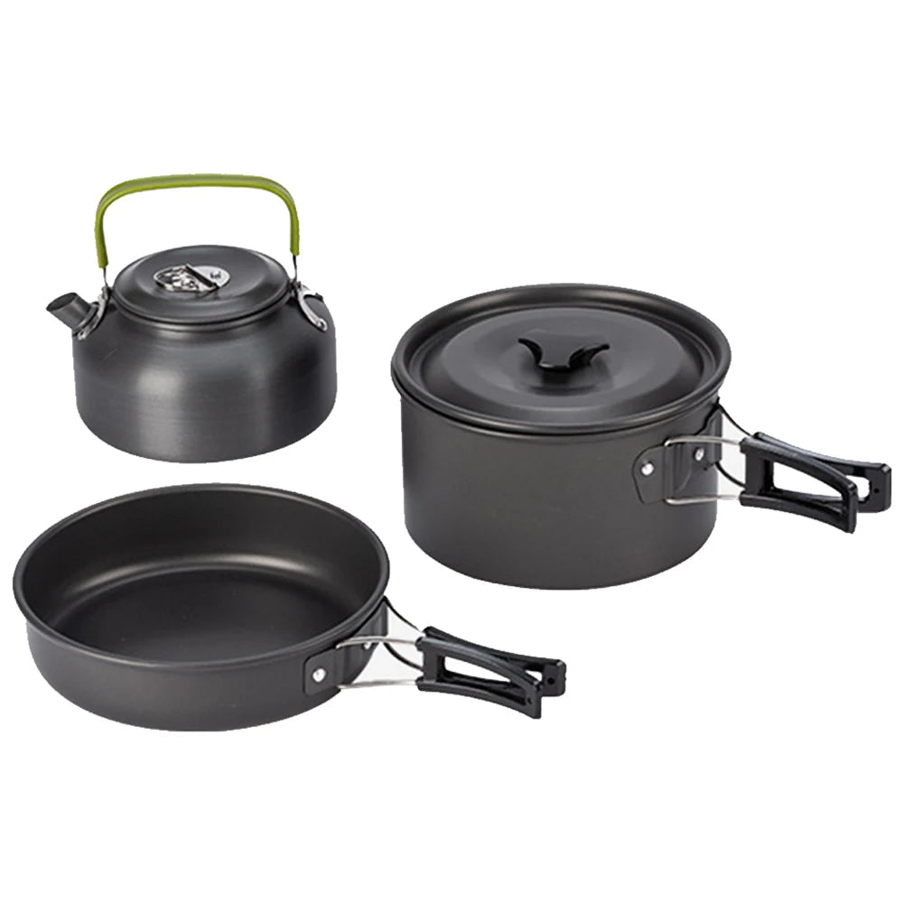 3PCS Camping Cookware Set Pot Pan Kettle Set Portable Cooker Set 2-3 Person with Mesh Bag for Camping Backpacking Outdoor Picnic