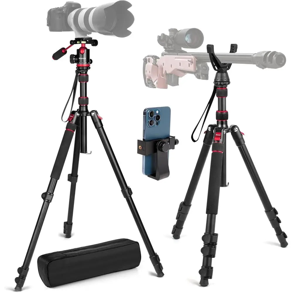 2-in-1 Adjustable Aluminum Tripod for Camera & Hunting, 68 Height, Removable Handle, Compatible with DSLR, Canon, Nikon, Sony, I