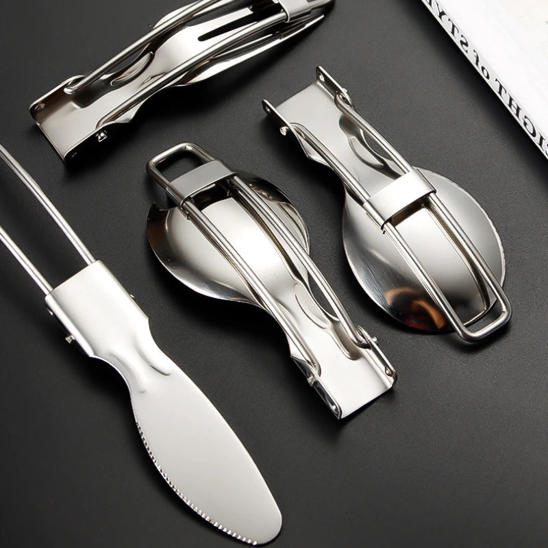 1/3PC Mini Portable Outdoor Spoon Fork Tableware Camping Stainless Steel Cutlery Set for Hiking Outdoor Camping Cooking Supplies