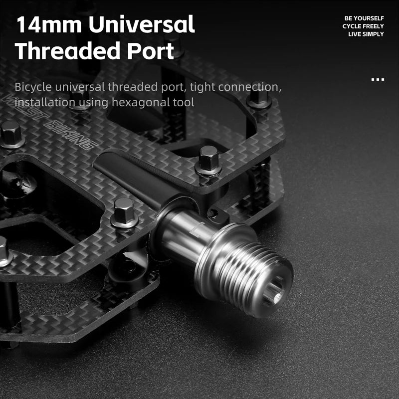 WEST BIKING T700 Carbon Fiber Bike Pedals 3 Bearing Cycling Pedals Titanium Alloy Anti-Slip MTB Road Bicycle Pedal Accessories