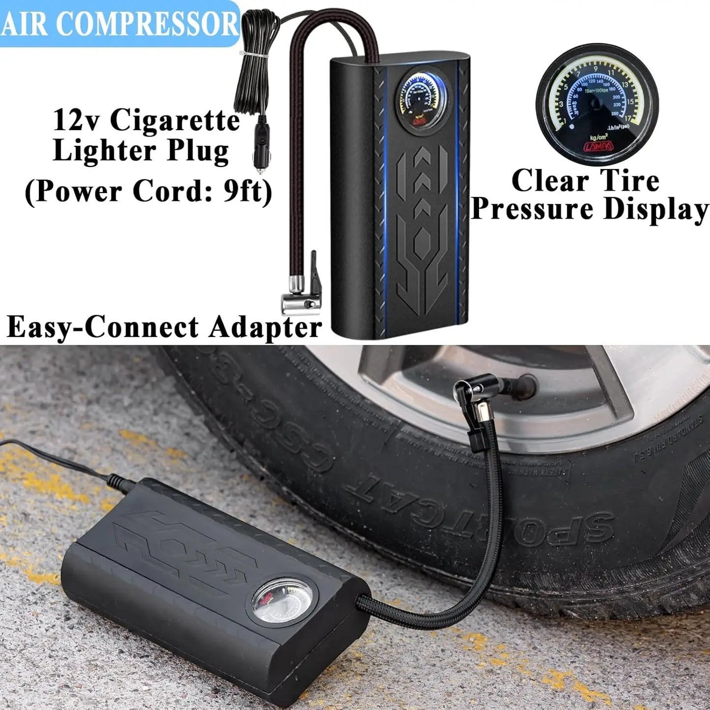 Car Emergency Roadside Kit with Scissor Jack, Air Compressor, Jumper Cables, and Safety Pump for Vehicle Assistance