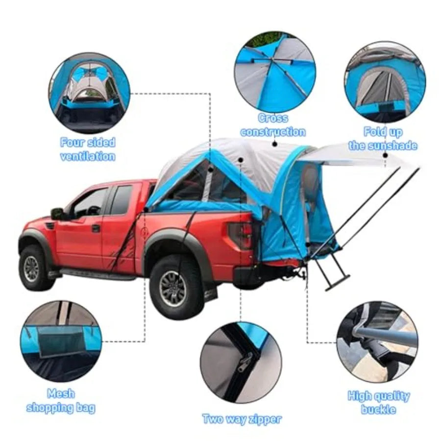 Truck Tent Pickup Truck Tent with Awning for 5.5-6.7ft Waterproof Double Layer 210D Sleeping Tent in Black with Removable Rainf