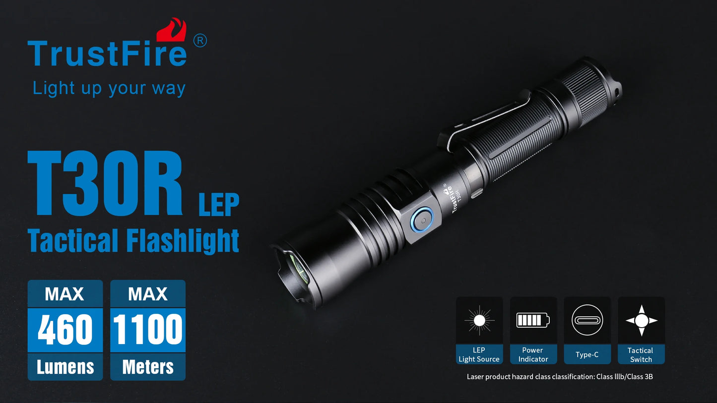 Trustfire T30R 1100M Tactical Flashlight 460Lumen La-ser High Power Led USB Flashlight 18650 Rechargeable Self Defense Torch