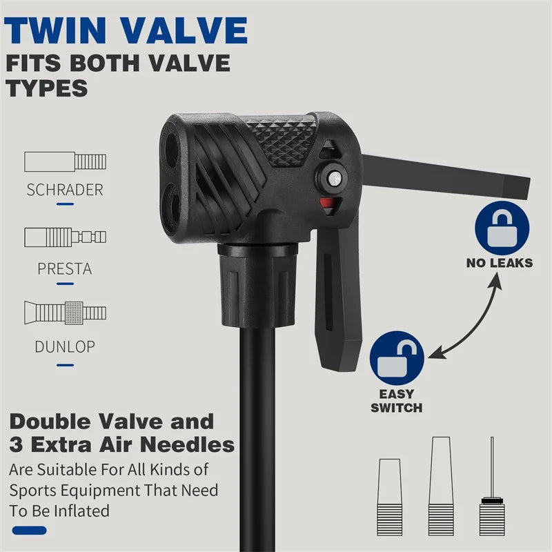 WEST BIKING 160PSI Bicycle Air Pump With Gauge Schrader Presta High Pressure Tire Inflator MTB Road Bike Pump Accessories