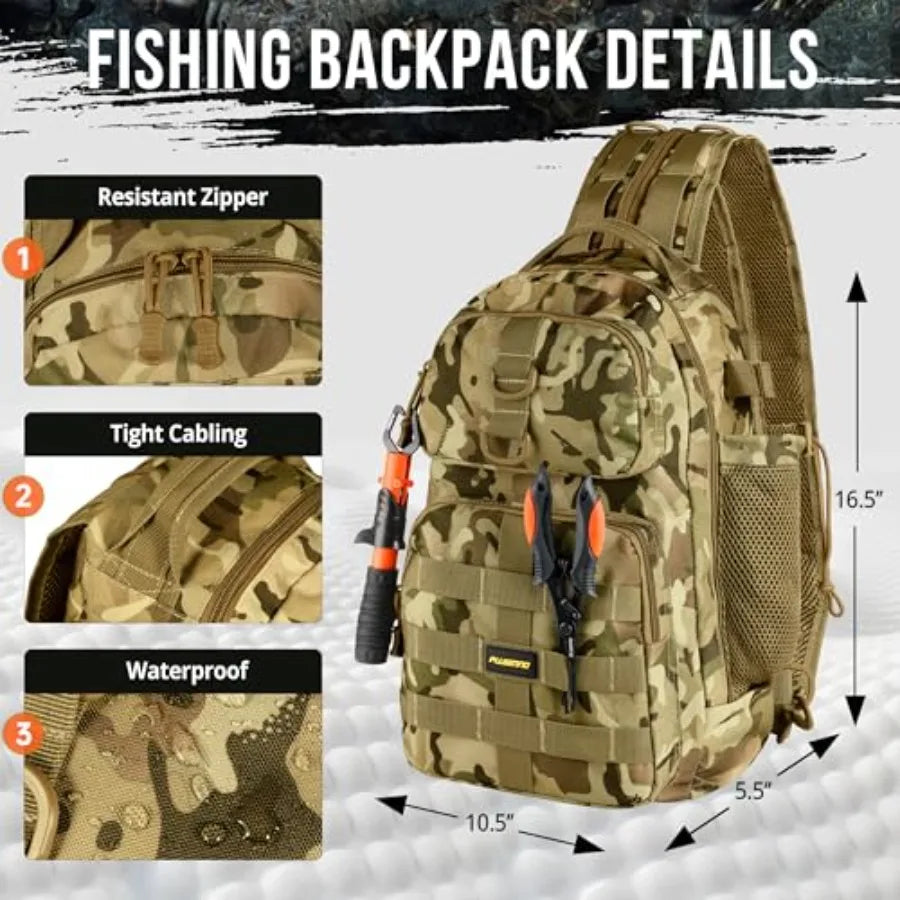 Waterproof Fishing Backpack with Tackle Boxes and Rod Holder for Men Blue Durable Polyester Material Includes Lures and Pliers