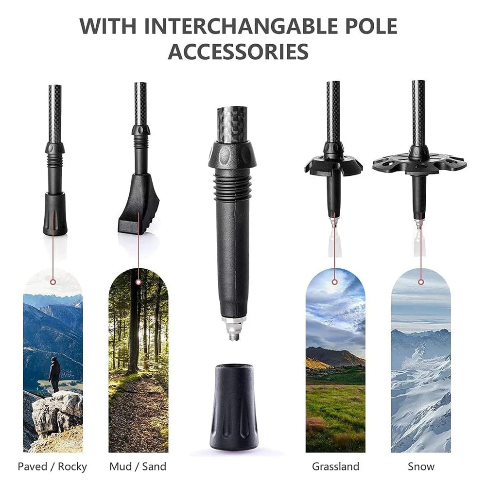 Naturehike 2PCS Trekking Poles Walking Sticks Lightweight Carbon Fiber Collapsible Telescopic Sticks Adjustment Lock Hiking Cane