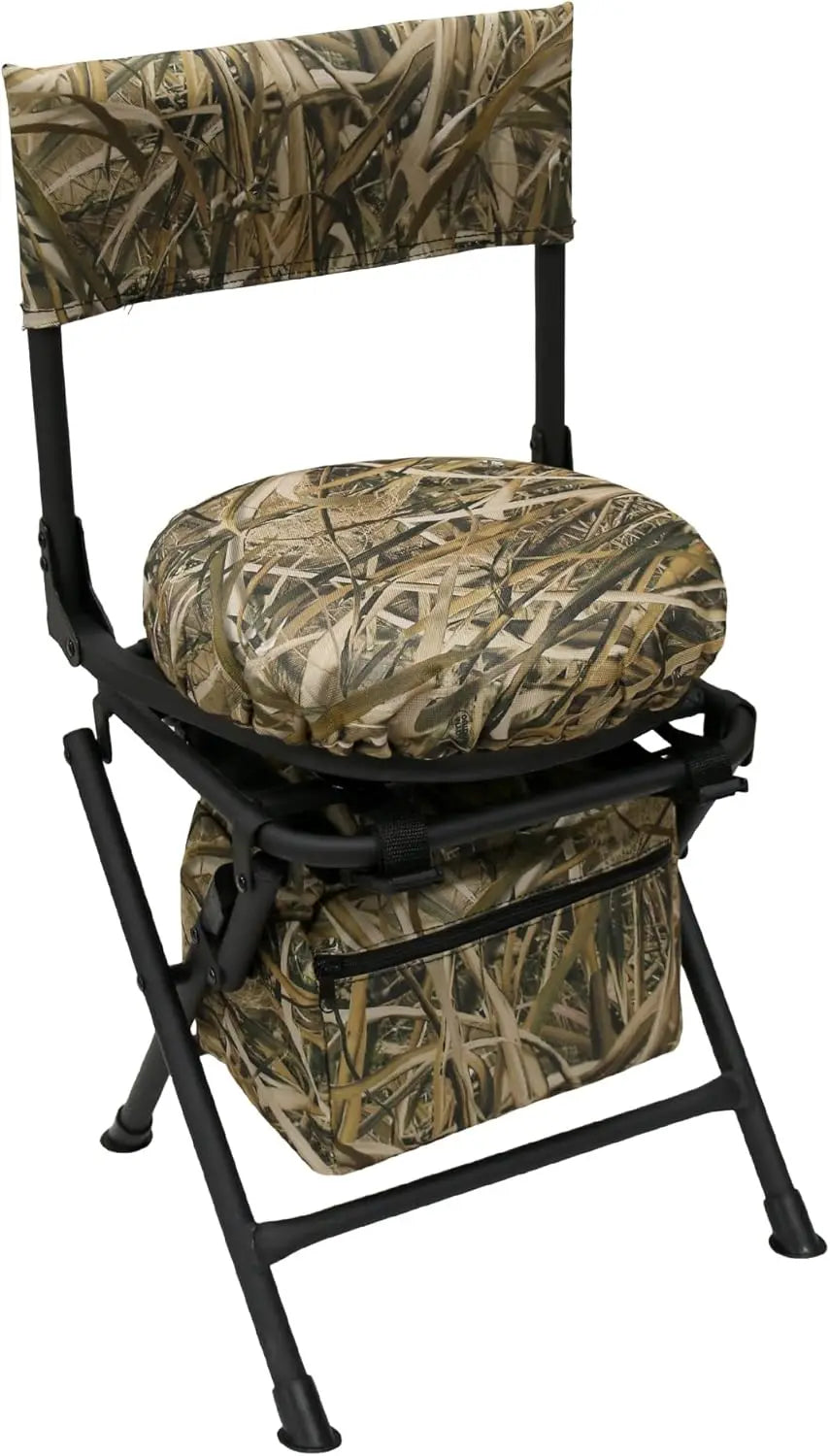 360° Swivel Hunting Chair, Folding Fishing & Camping Seat, Lightweight Portable with Padded Cushion, Reed Camo (No. 3)