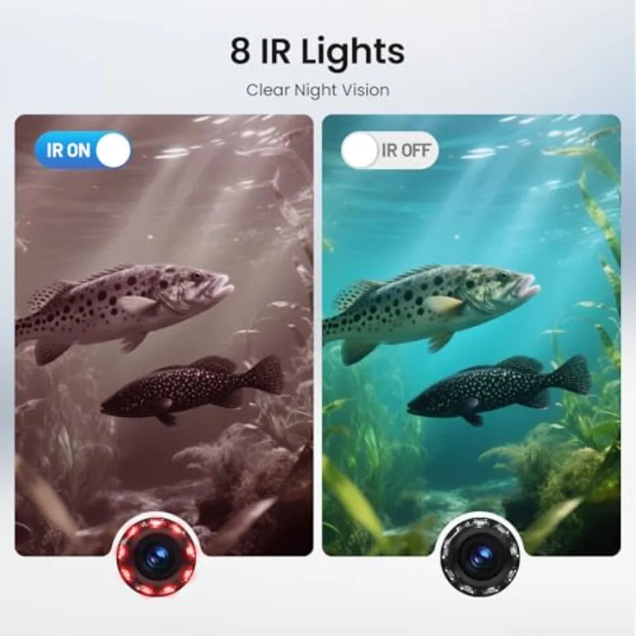 Underwater Fishing Camera 5-Inch 720P DVR Recording with 32GB Storage 8 IR Night Lights 10000mAh Battery 66FT Cable Portable Fi
