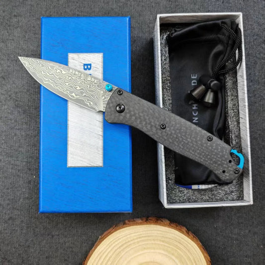 535 Bugout Outdoor Folding Pocket Knife Damascus Steel Carbon Fiber Handle Hunting Tactical Knife Camping Fishing EDC Tool