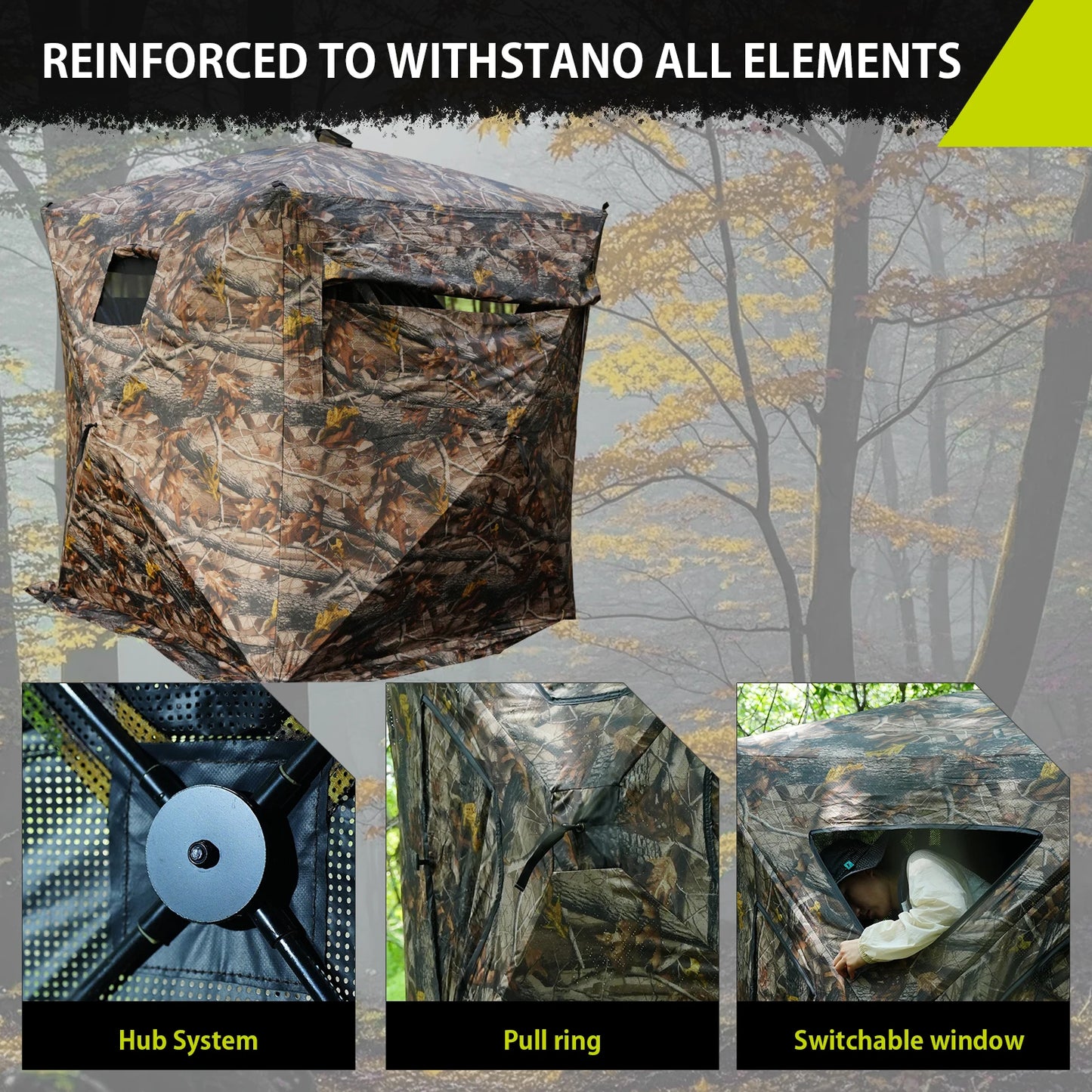 All-Terrain 360° See-Through Hunting Blind, Camouflage Pop-Up Tent for 2-3 Persons with Carry Bag