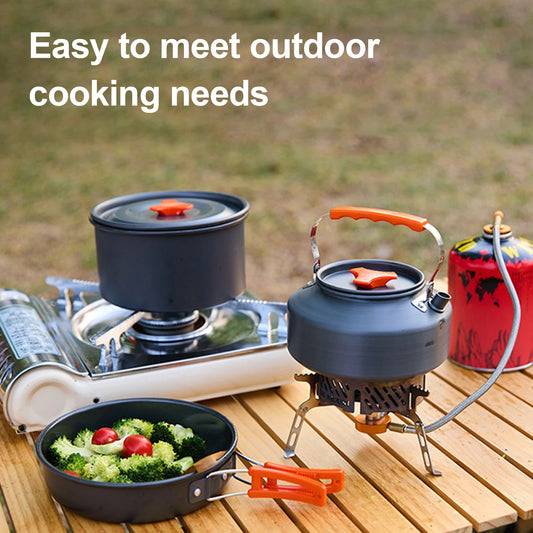 10Pcs/Set Camping Cookware Kit with Folding Pan Pot Kettle Spoon Bowl 2-3 Person Outdoor Backpacking Hiking Portable Cookware