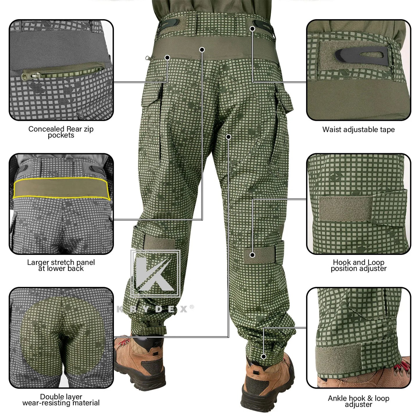 KRYDEX Camouflage Tactical Combat Pants Tactical Combat Trousers Knee Pads Outdoor Hunting Uniform Gear