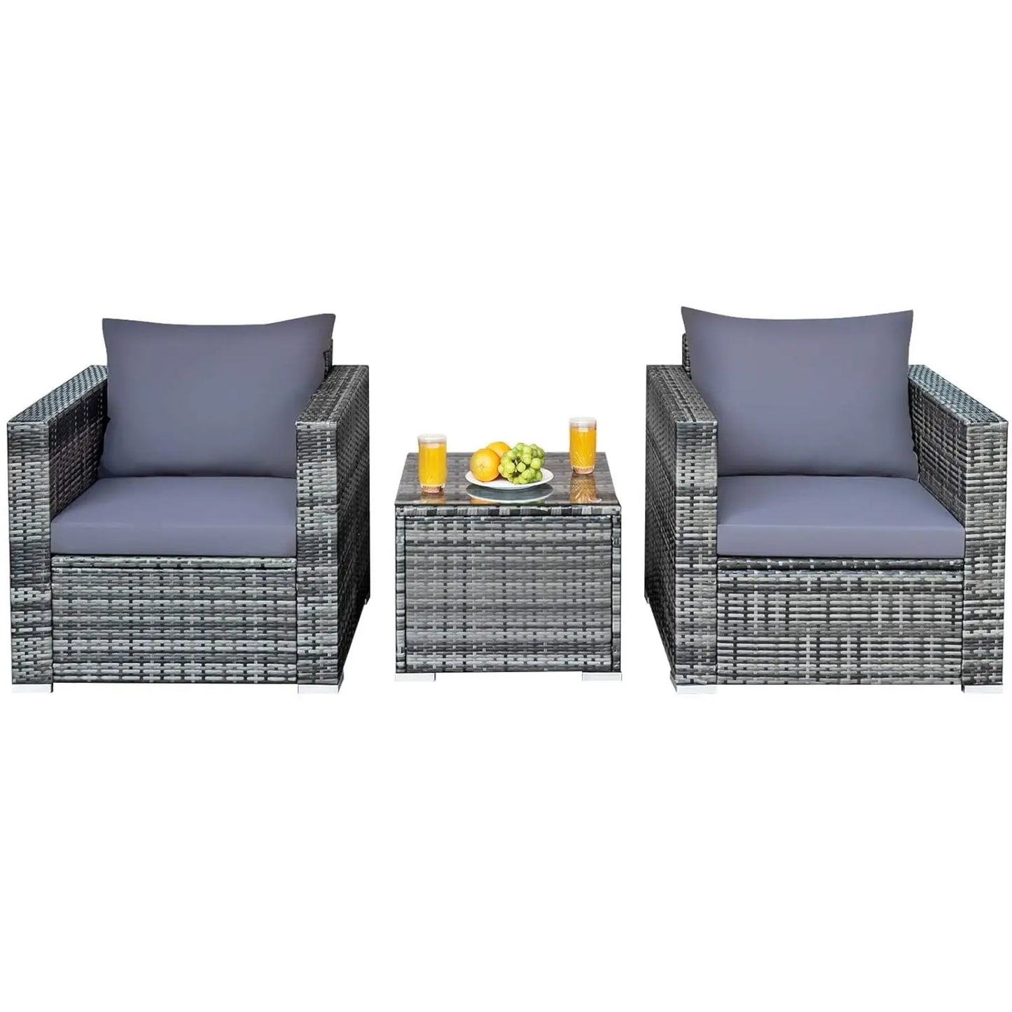 3 Pieces Patio Conversation Set, Outdoor Rattan Wicker Sofa Set with Coffee Table, Patio Furniture Set with Soft, Customized