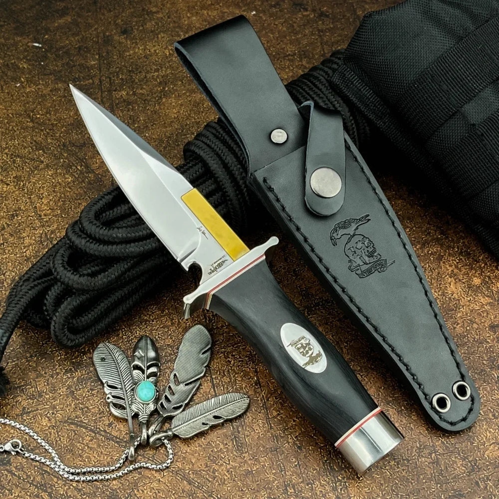 New Small Survival Fixed Blade Knife 9Cr13Mov Blade Ebony Handle Outdoor Knife Utility Knife Portable Cutting Knife with Sheath