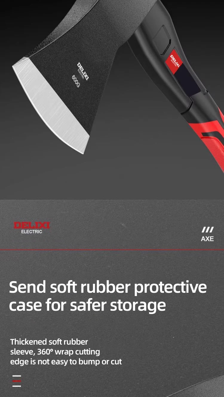 15-inch chopping axe with blade cover, chopping hammer, log axe, outdoor axe, forged carbon steel hand tool non-slip handle.