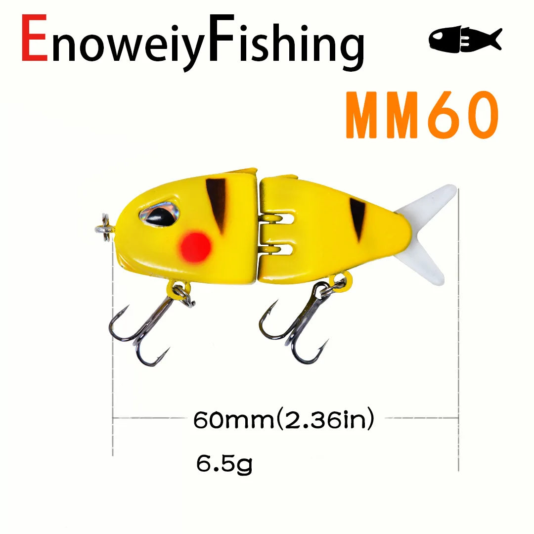 1PCS MM60 Fishing Lure Slow Sinking Swimbait Realistic Jointed Bait 3D Eyes PVC Material for Bass & Predator Fishing Acce