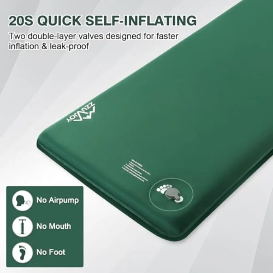 4-Season Camping Sleeping Pad 3.1 Ultra-Thick Memory Foam with Pillow 9.5 R-Value Insulated Mattress Foot Pump Included Gray