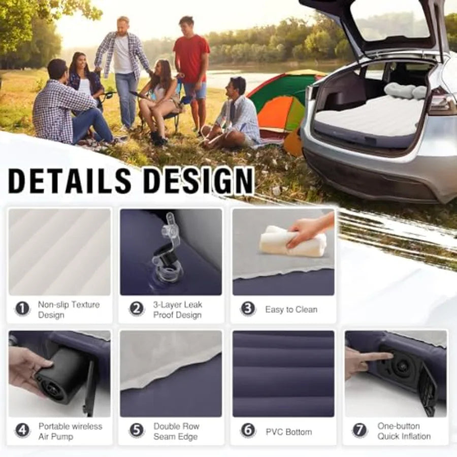 Self-Inflating Car Air Mattress for Tesla Model Y 2025 2024-2020 Juniper Outdoor Camping Air Bed with 2 Pillows Built-in Pump A