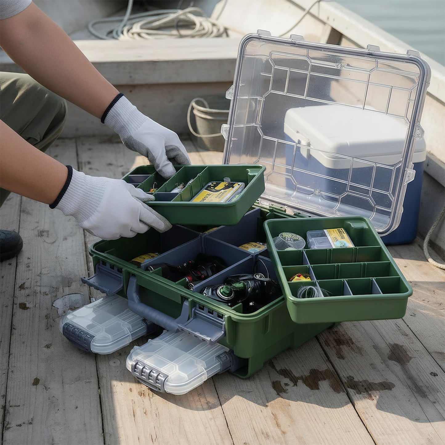 Universal Fishing Tackle Box Removal Inside Design for Fishing Gifts (Green)