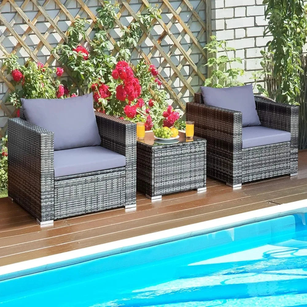 3 Pieces Patio Conversation Set, Outdoor Rattan Wicker Sofa Set with Coffee Table, Patio Furniture Set with Soft, Customized