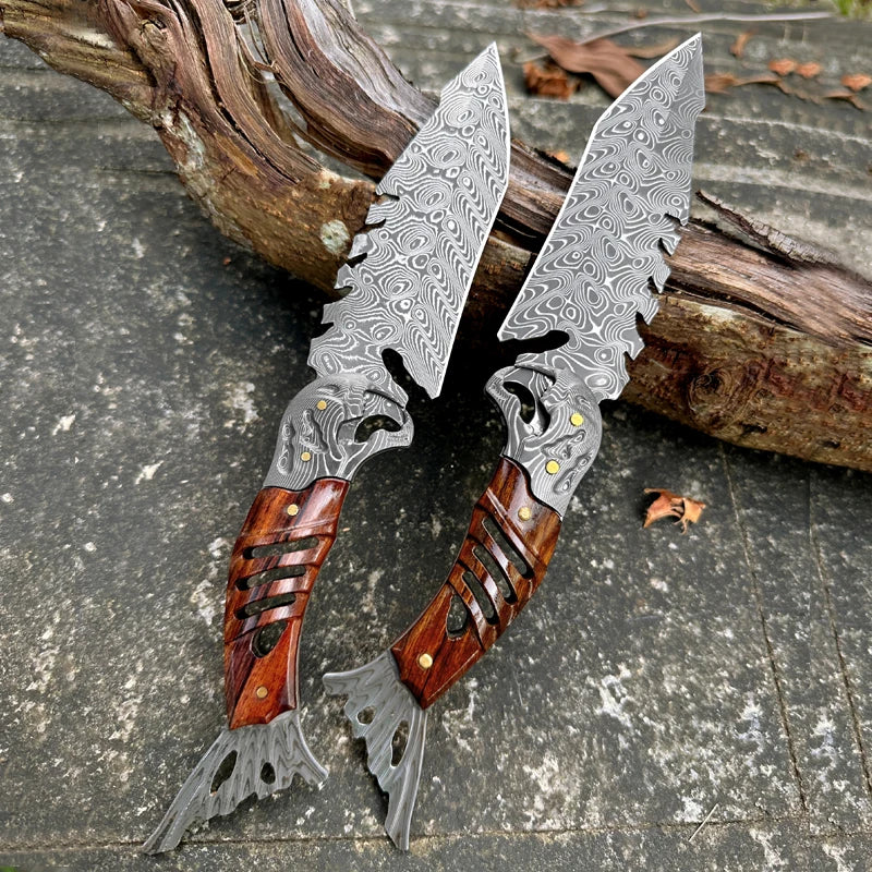 High-quality handcrafted Damascus steel fixed-blade hunting knife, outdoor camping fixed-blade tool, men's survival knife